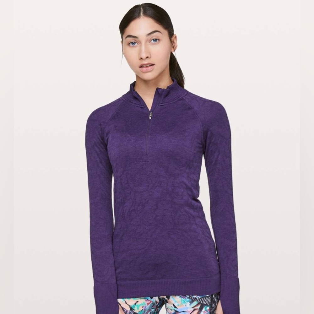 LULULEMON Rest Less 1/2 Zip Dark Court Purple Long Sleeve Pullover Size 10
